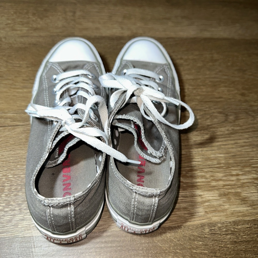 Converse Chuck Taylor All Star Low Top Gray Canvas Sneakers Polka Dot Lining 6.5 - Picture 3 of 10